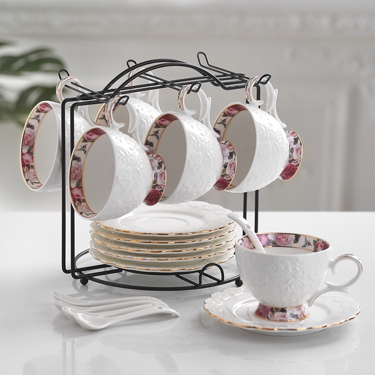 HOMEDECOR#G07 Cangkir Saucer Sendok Set 6 PCS dengan Gantungan Cangkir / Gelas Set / Cangkir Teh Kop