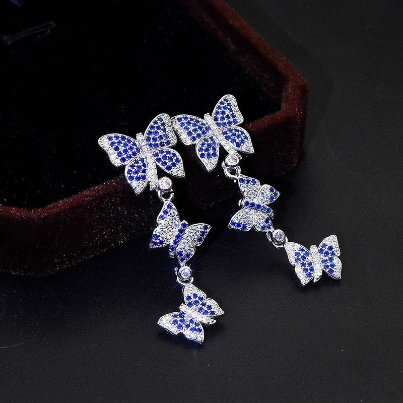 Fashion Personality Butterfly Earrings Earrings Inlaid with Colorful Diamond Earrings