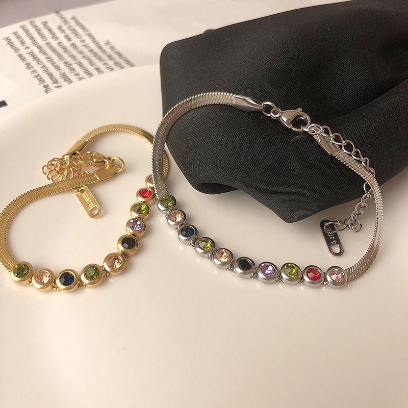 Gelang Tulang Ular Zirkon Kristal Warna-Warni Fashion Versi Korea