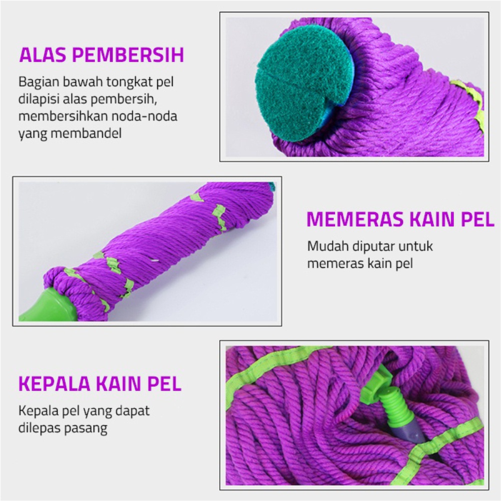 Alat Pel Lantai Twist MOP Set Alat Pel Otomatis Alat Pel Lantai Putar 360 Derajat BJST-1