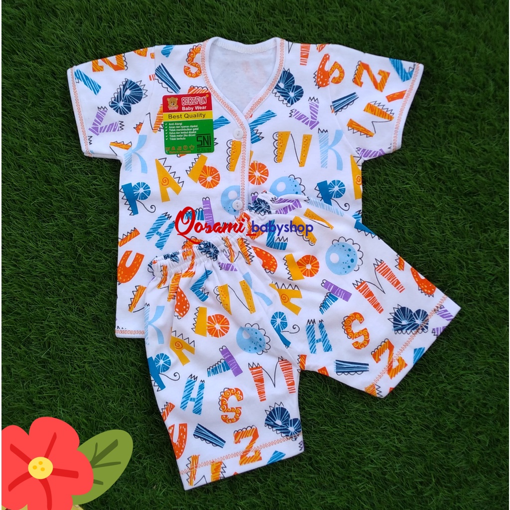 BABYFUN Setelan Pendek Cowok Bayi Newborn Motif Full Print SNI