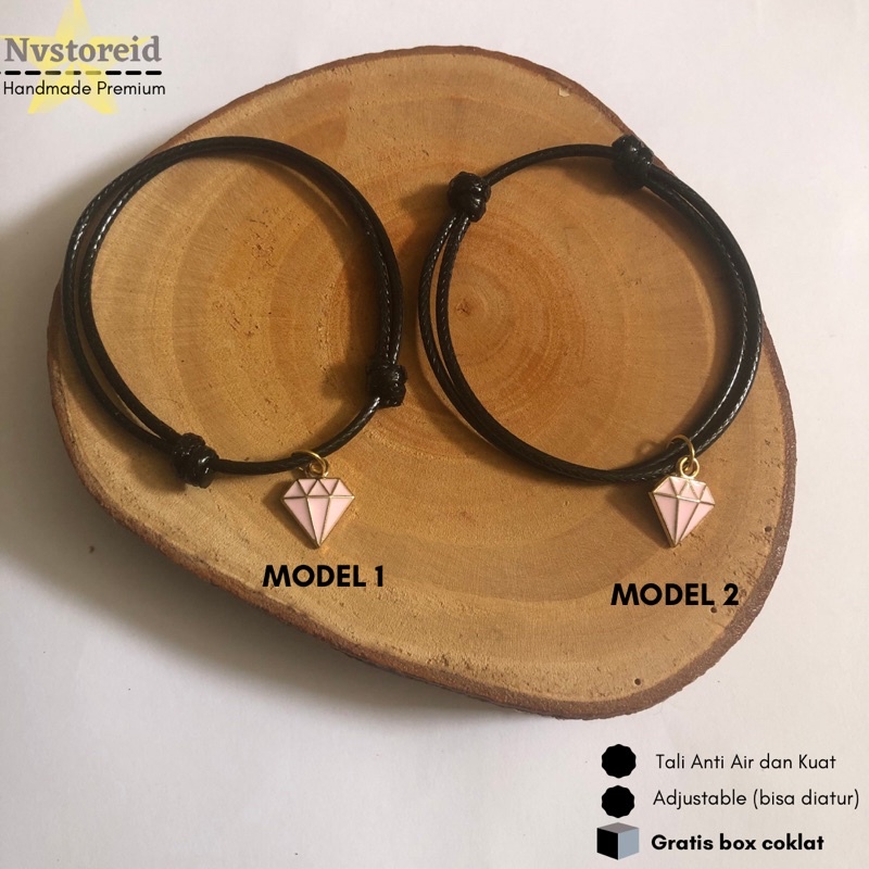 Gelang Liontin Berlian pink premium / Gelang Tali Pria Wanita karakter lucu hits