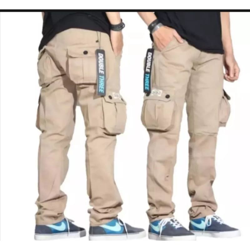 Celana Cargo Panjang Jumbo Pria big Size 50 Bahan street Melar Tebal Warna Moka