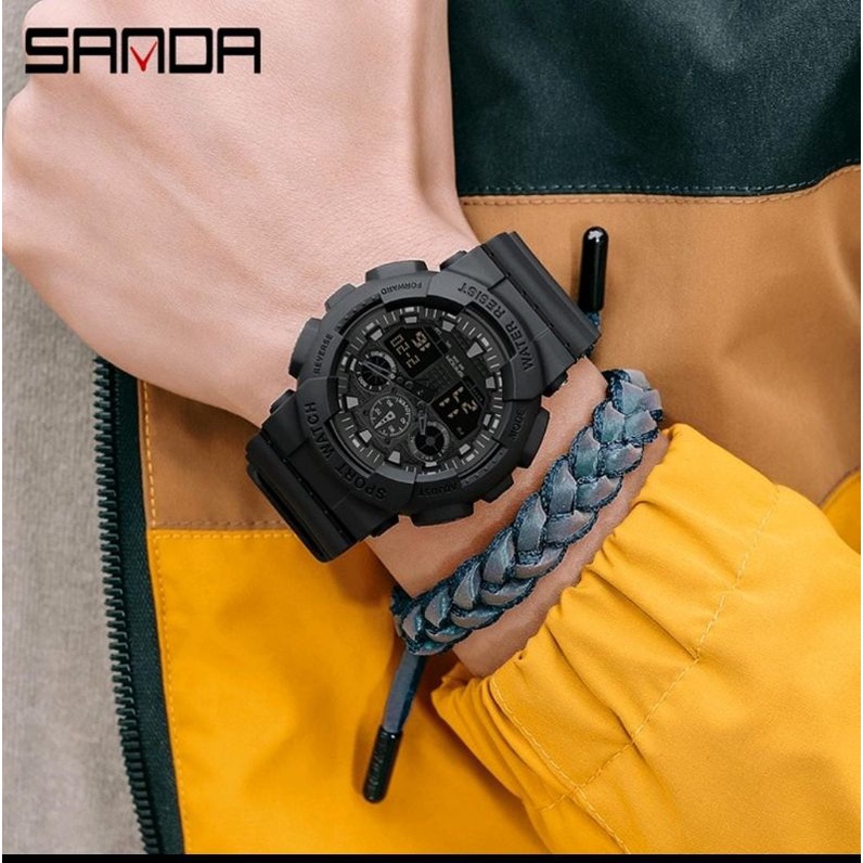 Jam Tangan SANDA Jam Tangan Pria Digital Analog Tali Rubber Chronograph Anti Air