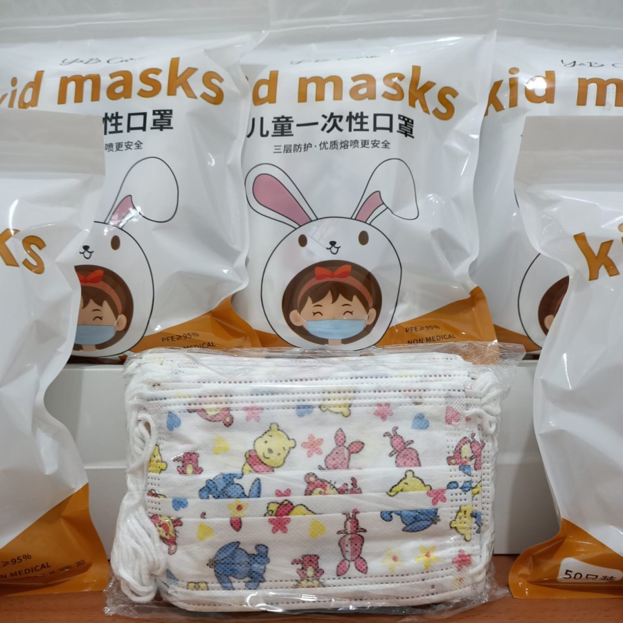 Masker anak 3 ply 3ply Kids Child mask motif Earloop 1box isi 50 Pcs motif Karakter