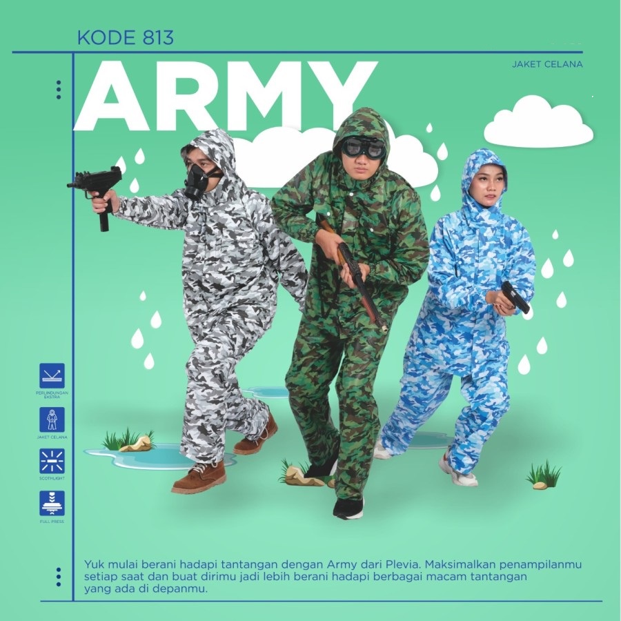 Jas Hujan PLEVIA ARMY 813 Jaket Celana Loreng