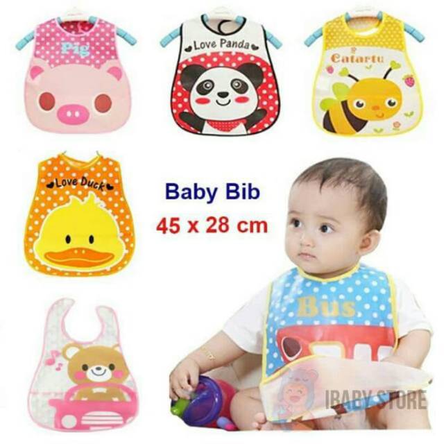 Celemek Bayi Plastik Waterproof/ Celemek Makan Anti Air/ Slaber Makan Bayi