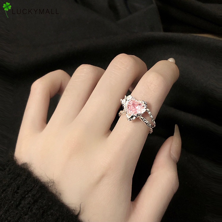 Cincin Zircon Bentuk Hati Warna Pink Untuk Wanita