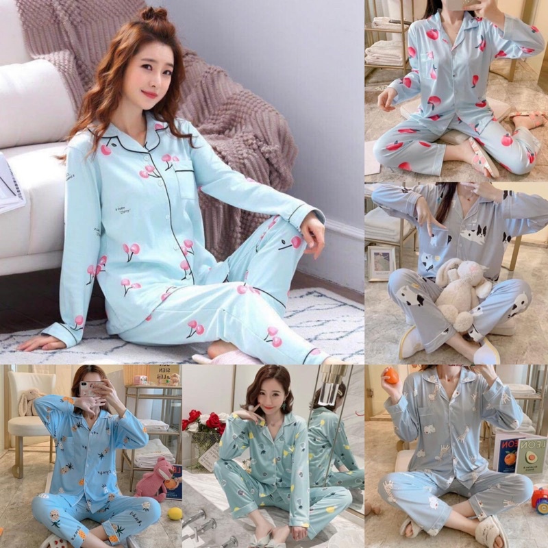 Ready Stock Baju Tidur Piyama Set Lengan Panjang Celana Panjang / Piyama Import / Premium Quality / Baju Tidur Import / Baju Tidur Murah / Piyama Set / Baju Tidur Set