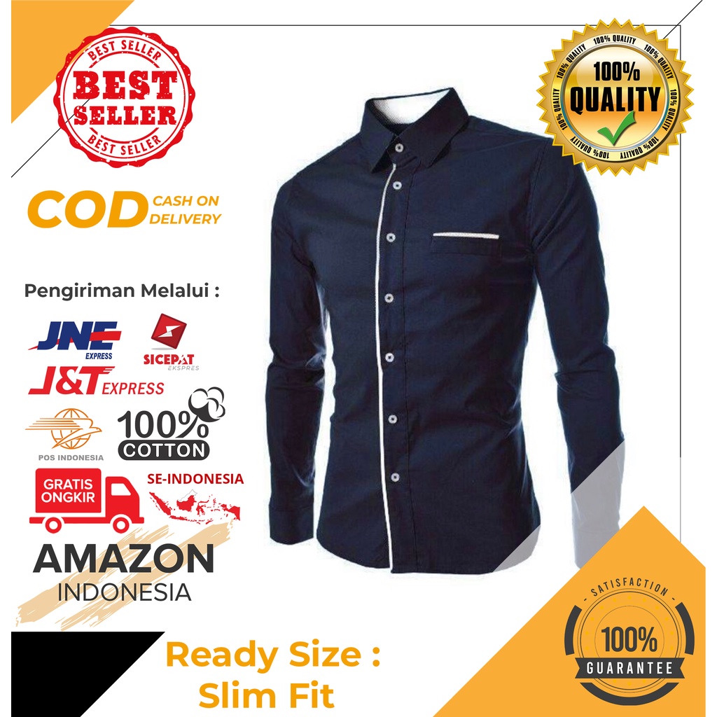 Kemeja Pria Boyi Top Man Garlan Navy Lengan Panjang Kasual Polos Formal Kerja