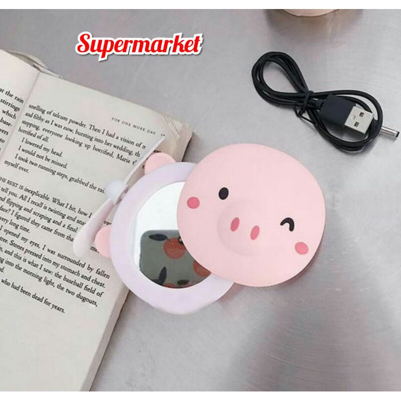 Cermin Led Mini Fan Foldable/Kaca Rias Make up Plus Kipas