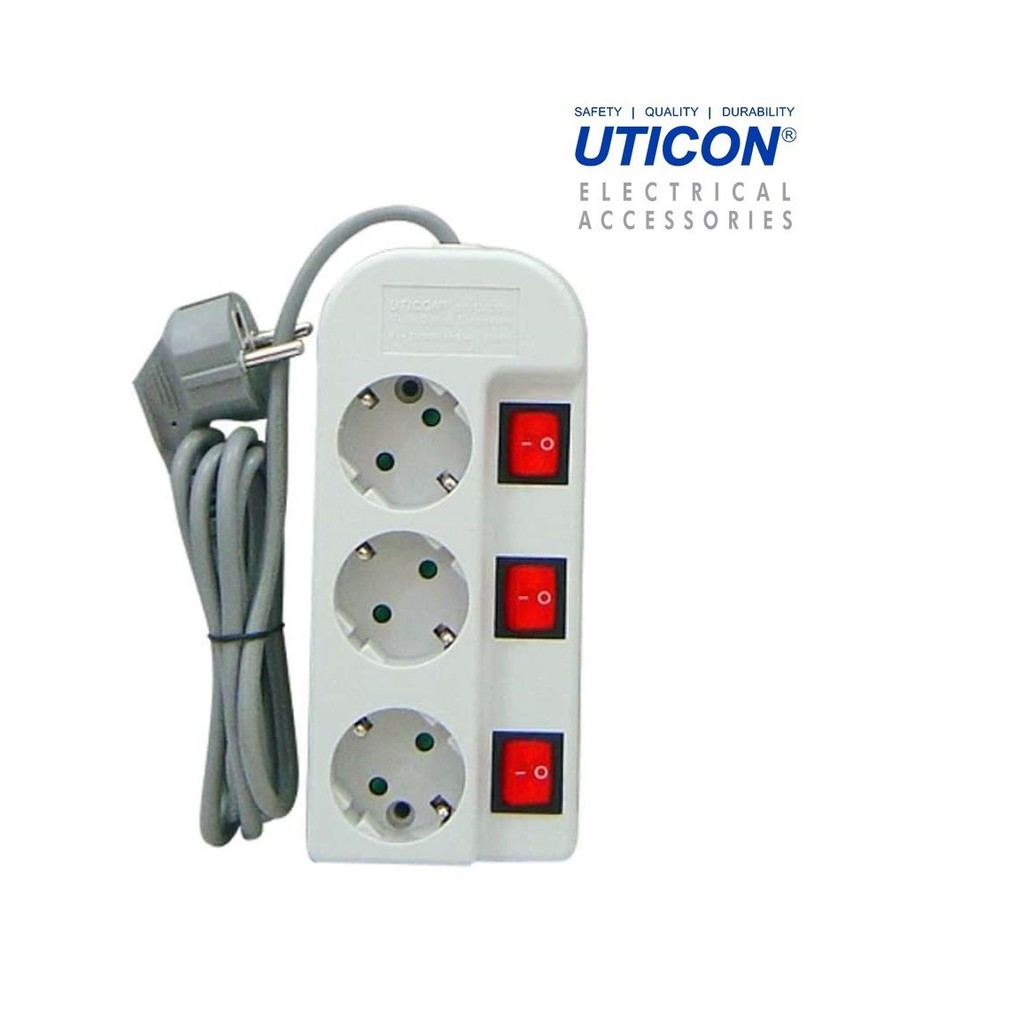 UTICON STOP KONTAK ARDE 3 LUBANG + SAKLAR TERSENDIRI + KABEL ST-1382SW ST / 1382 SW