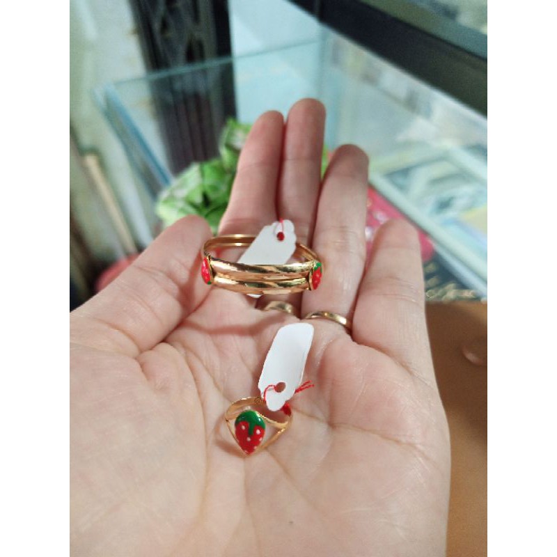 Perhiasan Emas Anak Bayi Paket Hemat Set Gelang Cincin Strowberry Emas Muda Asli Cincin Gelang Bayi