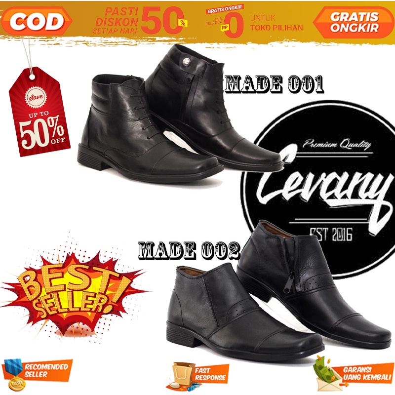 Sepatu Pantofel Formal Resleting/Zipper Formal Pria Hitam Kerja Kantor Kulit Sapi Asli - Oxford Full