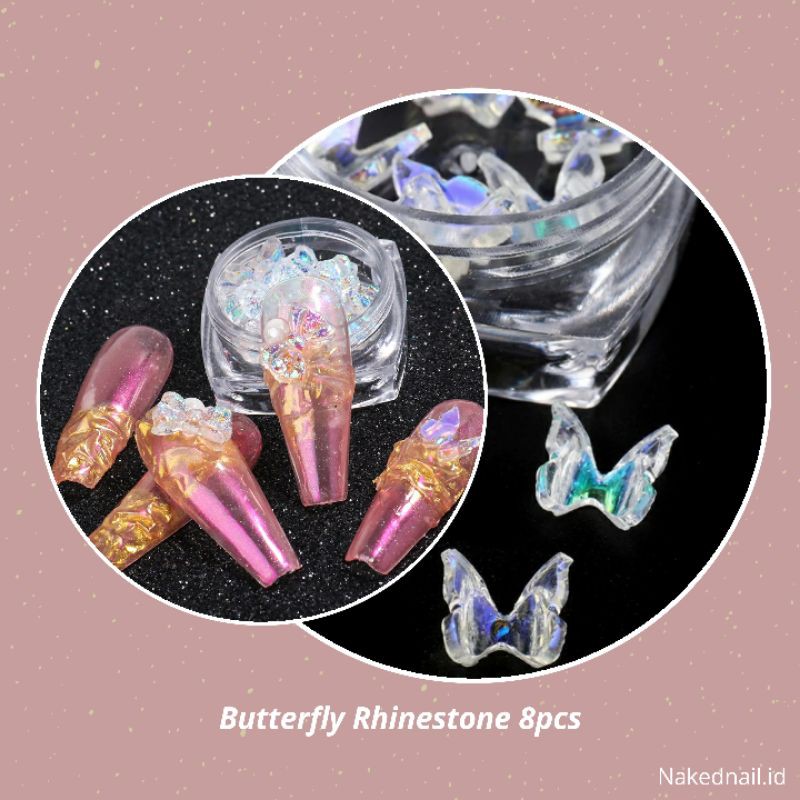 Hiasan kuku nail decoration butterfly rhinestone hiasan kupu kupu nail art isi 8 nailart