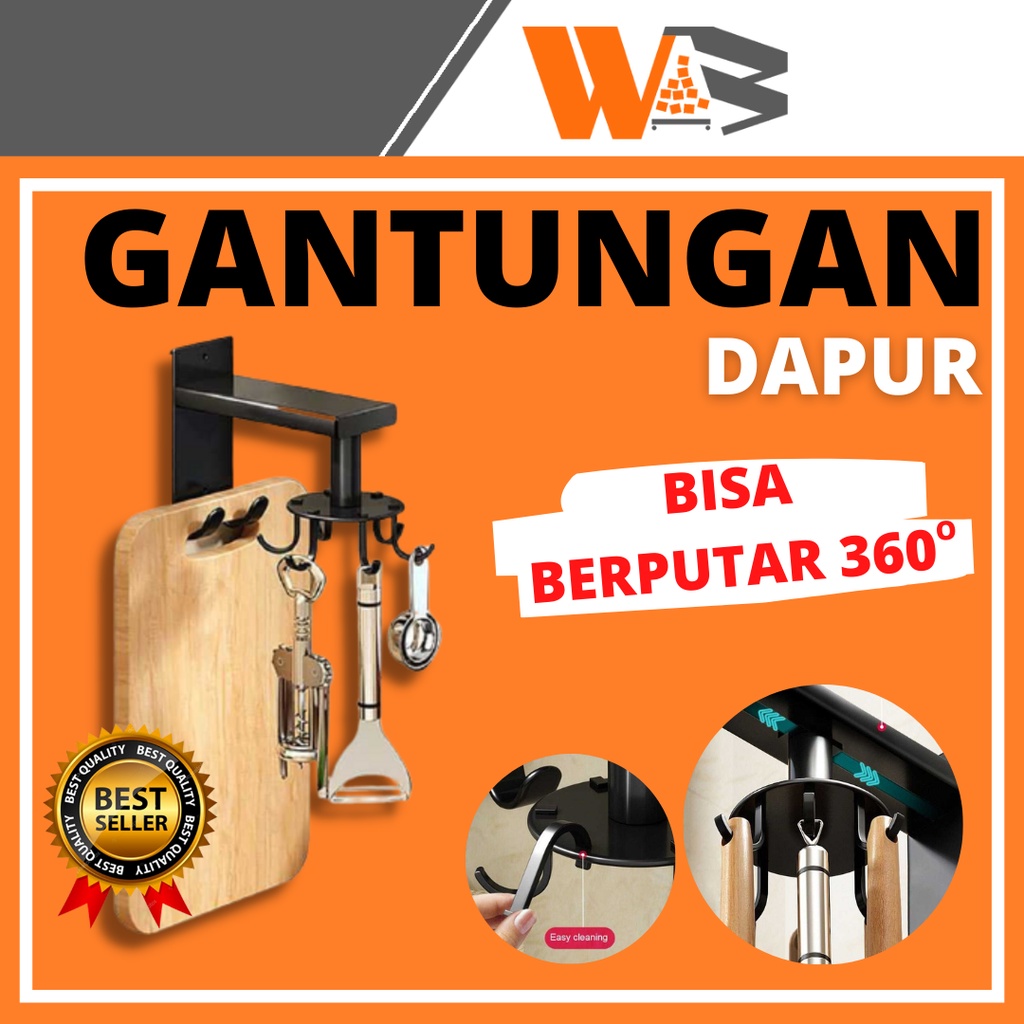 COD Rak Dapur Gantung Serbaguna Gantungan Alat Masak Sutil Dapur Hitam 8 Hook D36