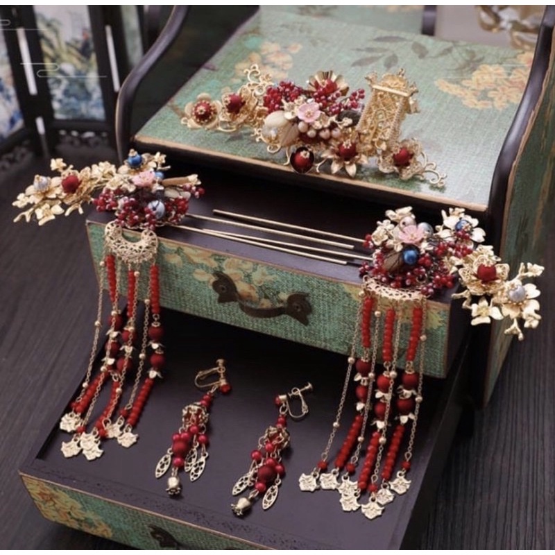 chinese hairpin set tusuk konde anting asesoris sangjit