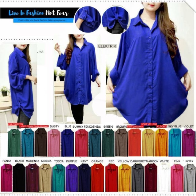 Kemeja polos jumbo wanita/kemeja big size wanita/bahan katun rayon jumbo 5L