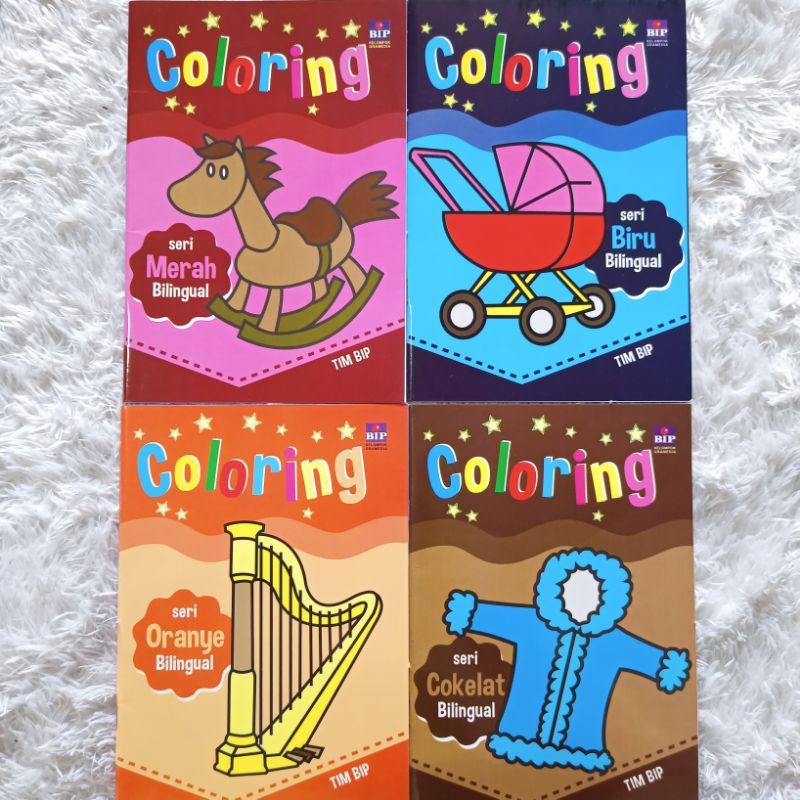 Buku Aktivitas Anak - Coloring - Seri Oranye, Merah, Cokelat, Biru Bilingual