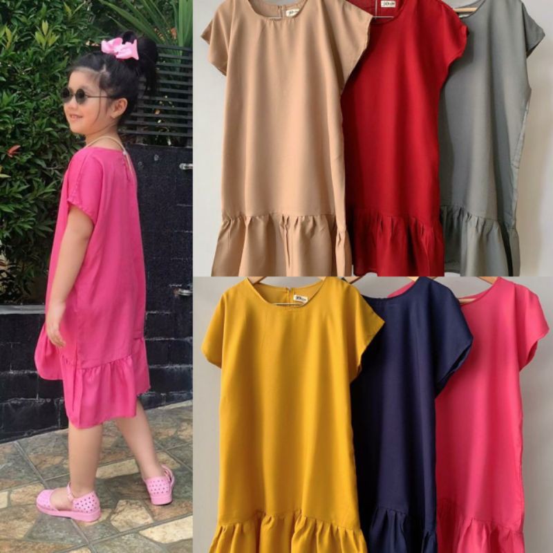 Dress Anak Rayon Rafel Polos Dress Anak Murah Size 2,4,6,8,10 Tahun