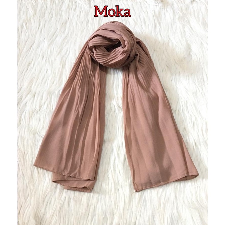 Premium PASHMINA PLISKET DUYUNG CERUTY Uno AZARA Ori Hijab Jilbab Pasmina 180x75cm-MOKA