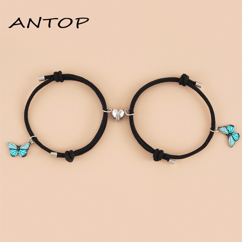 2Pcs Fashion Gelang Pasangan Magnetik Kupu-kupu Warna Tenunan Aksesoris Unisex ANTOP