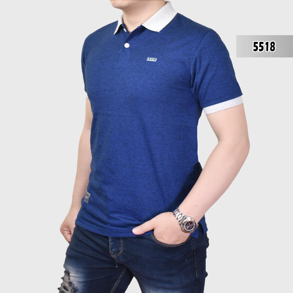 kaos kerah polo shirt pria premium Gerimis Biru Tua Kombinasi