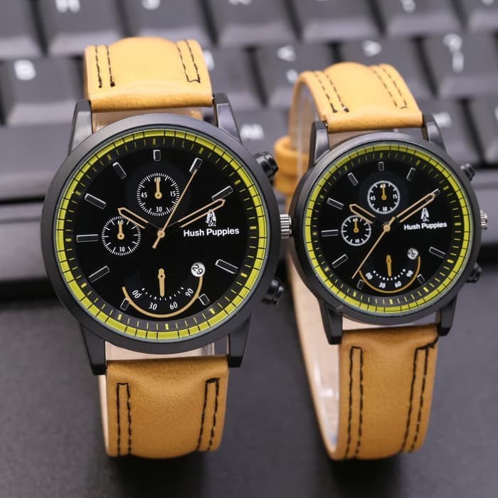 Jam Tangan Hush Puppies Couple Leather Brown