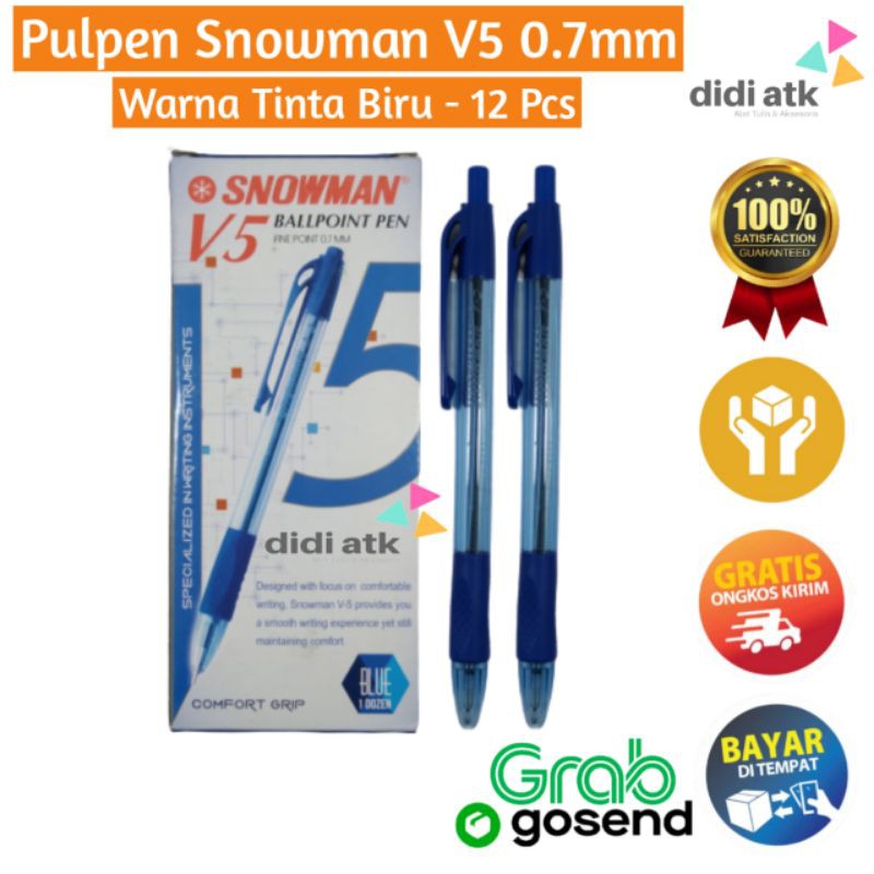 

Pulpen Snowman V5 Biru / Pulpen Cetek Biru