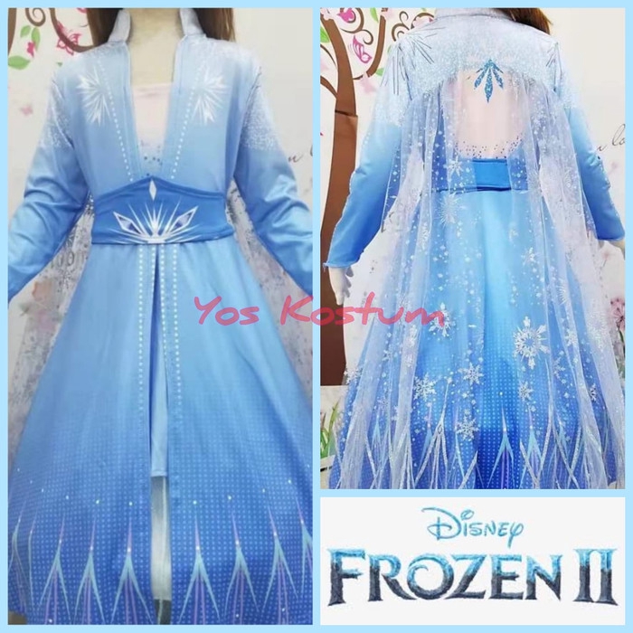 Kostum Princess Anak Elsa Frozen II Dress Gaun Panjang Impor Ulang Tahun Baju Ultah Perempuan