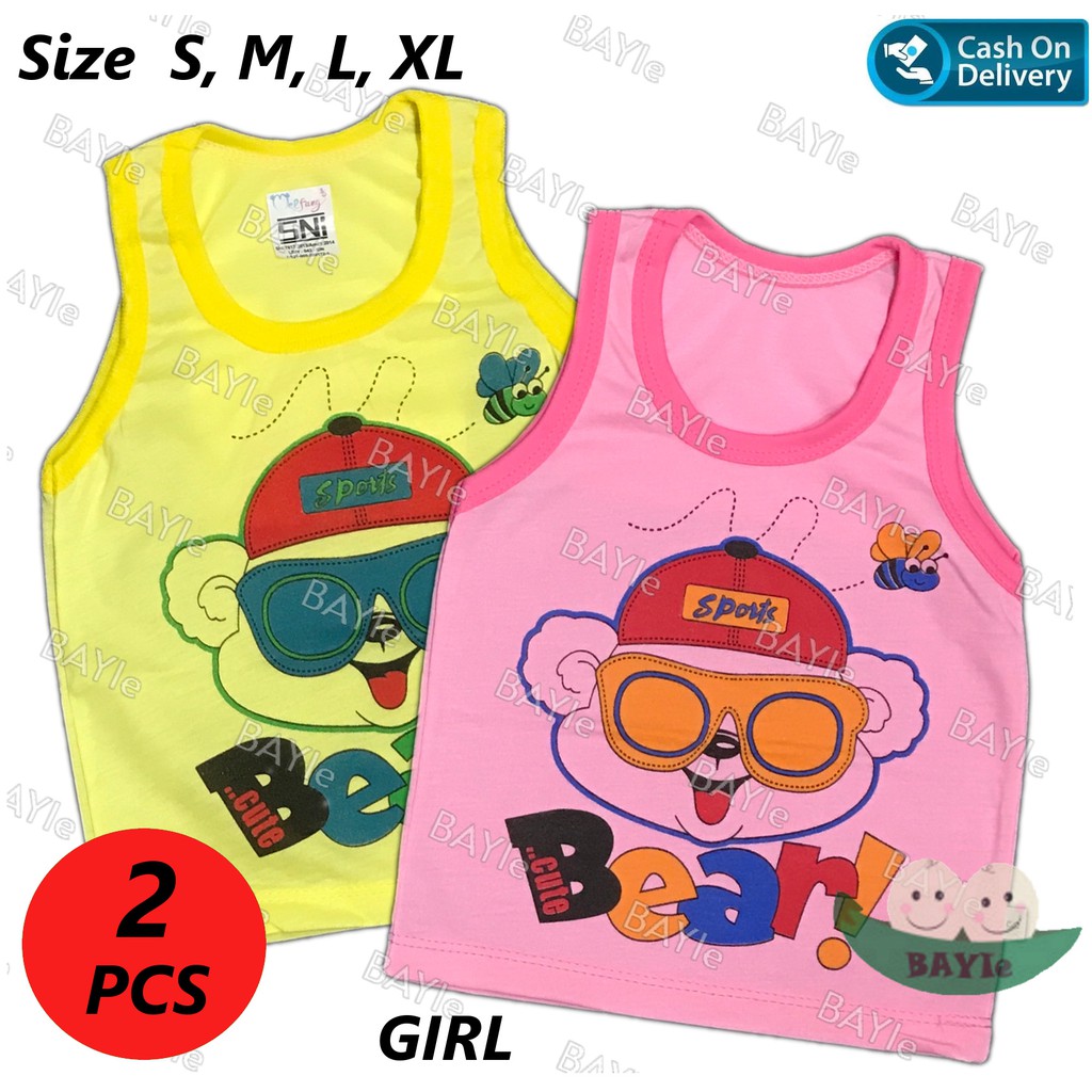 BAYIe - 2 PCS Kaos Singlet / Kutung Bayi/Anak Laki/Perempuan Motif BEAR MF Size S, M, L, XL