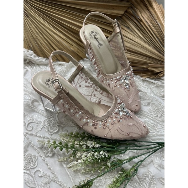 sepatu wanita pesta keisya rosegold 7cm kaca