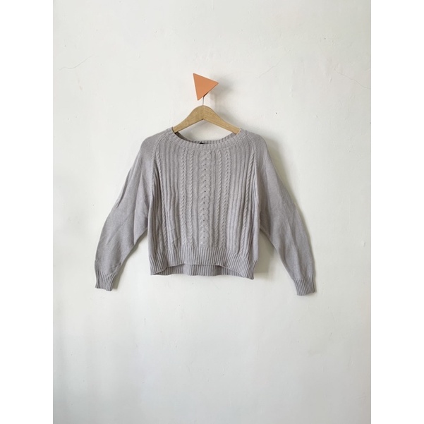 atasan lengan panjang grey kepang cable knit rajut korea crop