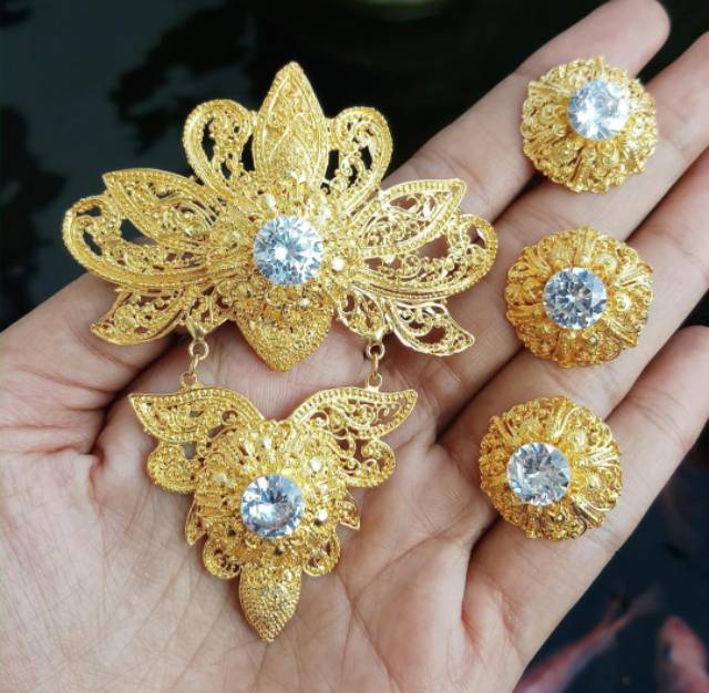 Set Bross Alpaka Bali Plated Gold (bross, cincin, anting)