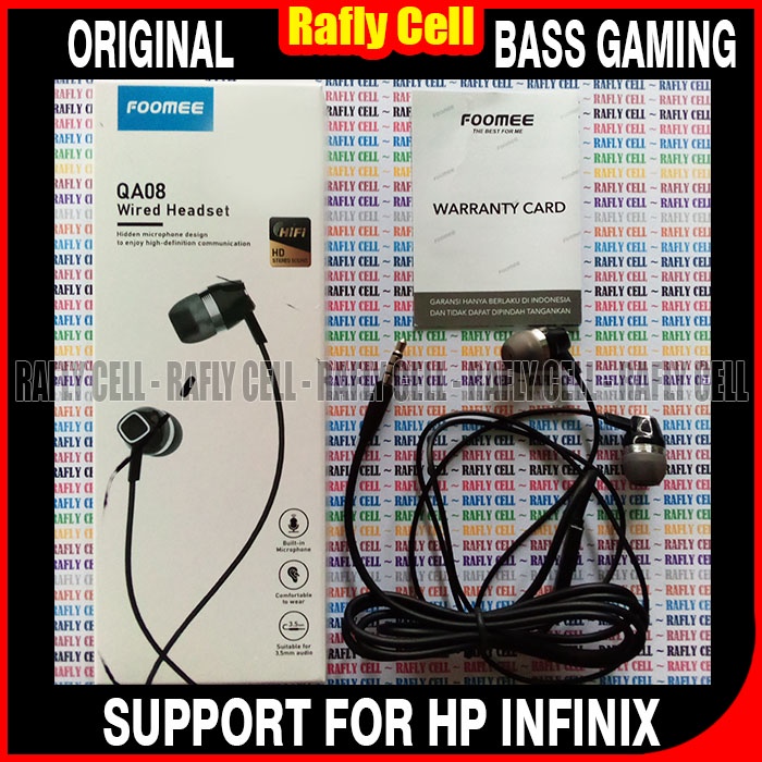 Earphone Original QA08 Full Bass Gaming For HP INFINIX HOT 12 12I 11 11S 10 9 8 SMART 6 5 4 HD PLUS 