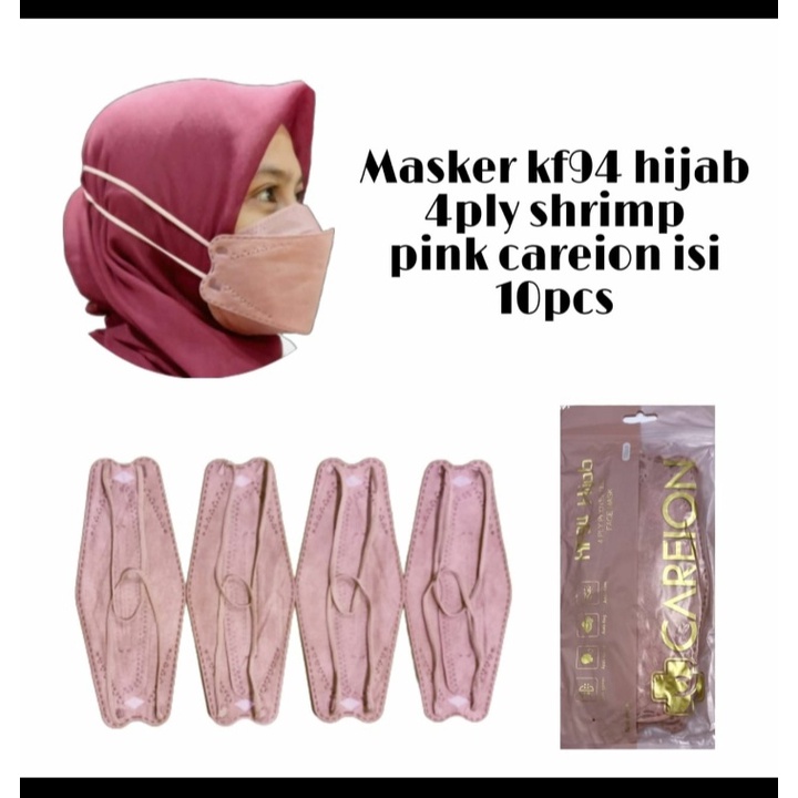 Masker KF94 Hijab 4ply Shrimp Pink CAREION 10pcs