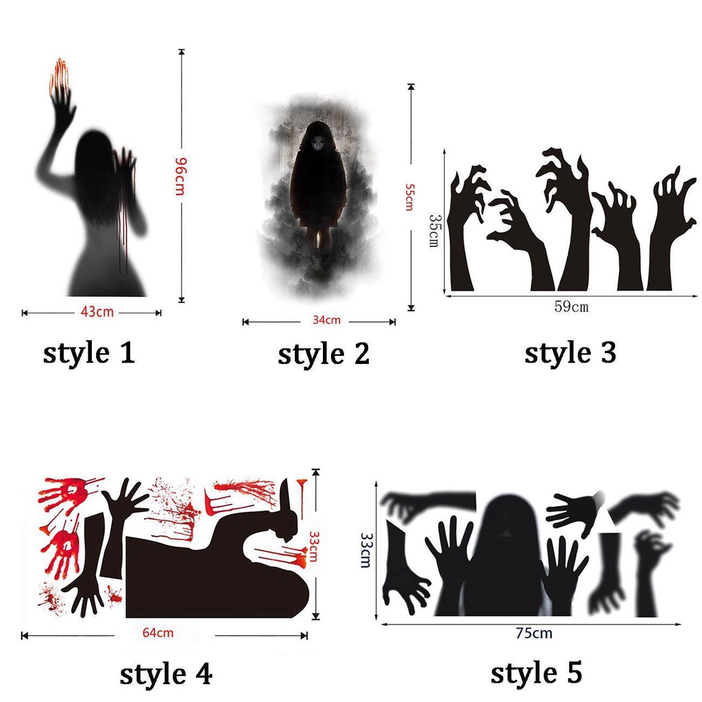 [Elegan] Stiker Halloween 1pcs Perekat Diri Jendela Hantu Mengerikan PVC Horror Props