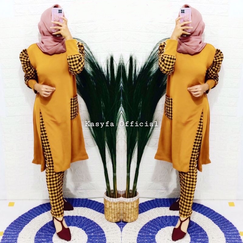 ANGGITA SETCEL TUNIK BELAH MIX KOTAK KOTAK