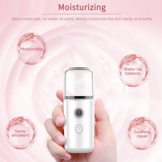 Spray Muka Menjaga Kelembaban di cuaca panas mencegak keriput pelembab steam portable Nano Mist Sprayer Facial Steamer Moisturizer Nebulizer Alat Perawatan Kecantikan Kulit Wanita Isi Ulang USB Pelembab Udara Nano Semprotan Wajah Penguap Wajah Kabut