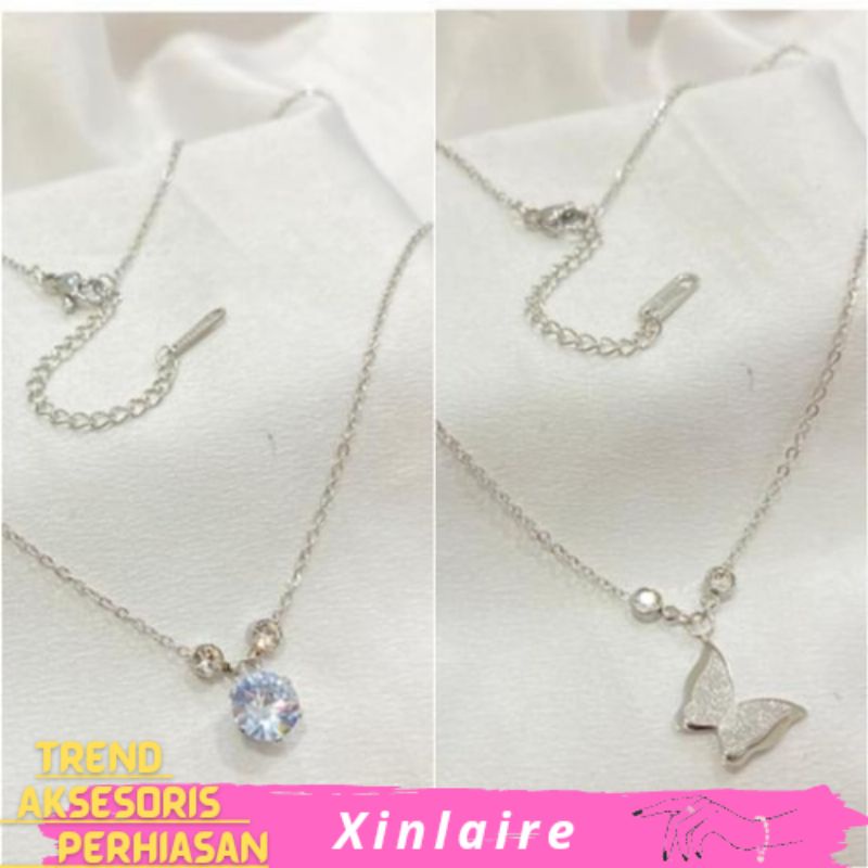 Kalung Silver Titanium Rantai Anti Karat Stainless Steel 18K 16K Asesoris Perhiasan Wanita Fashion P