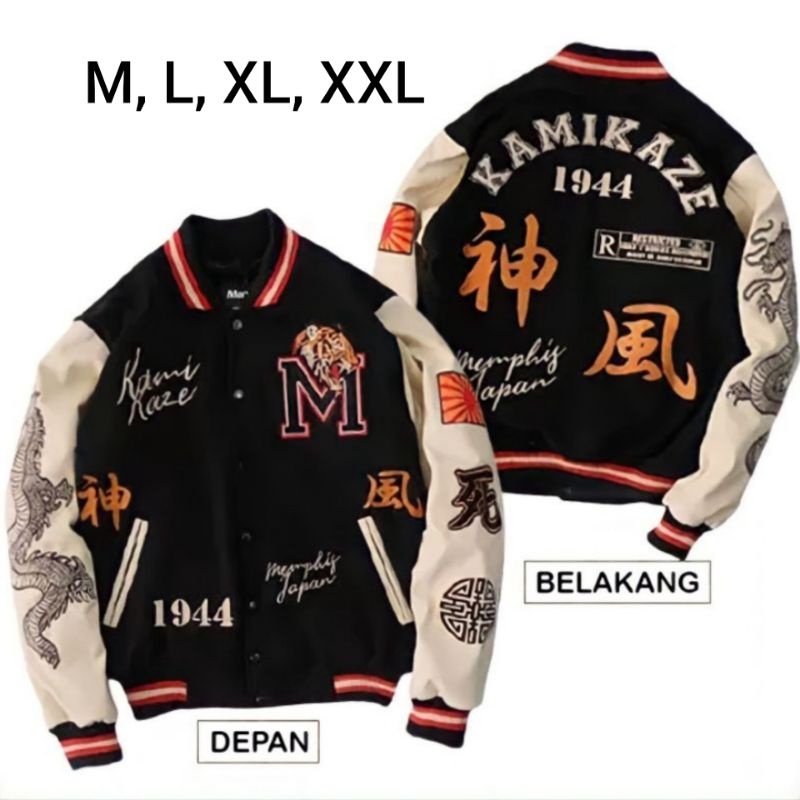 JAKET VARCITY WANITA PRIA JAKET BASEBALL JAKET JEPANG JAKET KAMIKAZE  OVERSIZE JAKET JUMBO  M L XL X