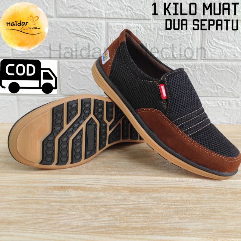 Sepatu Pria Kulit Slip On Sintetis Premium Kasual Cowok Sol Karet Sidney Suede Imitasi Premium