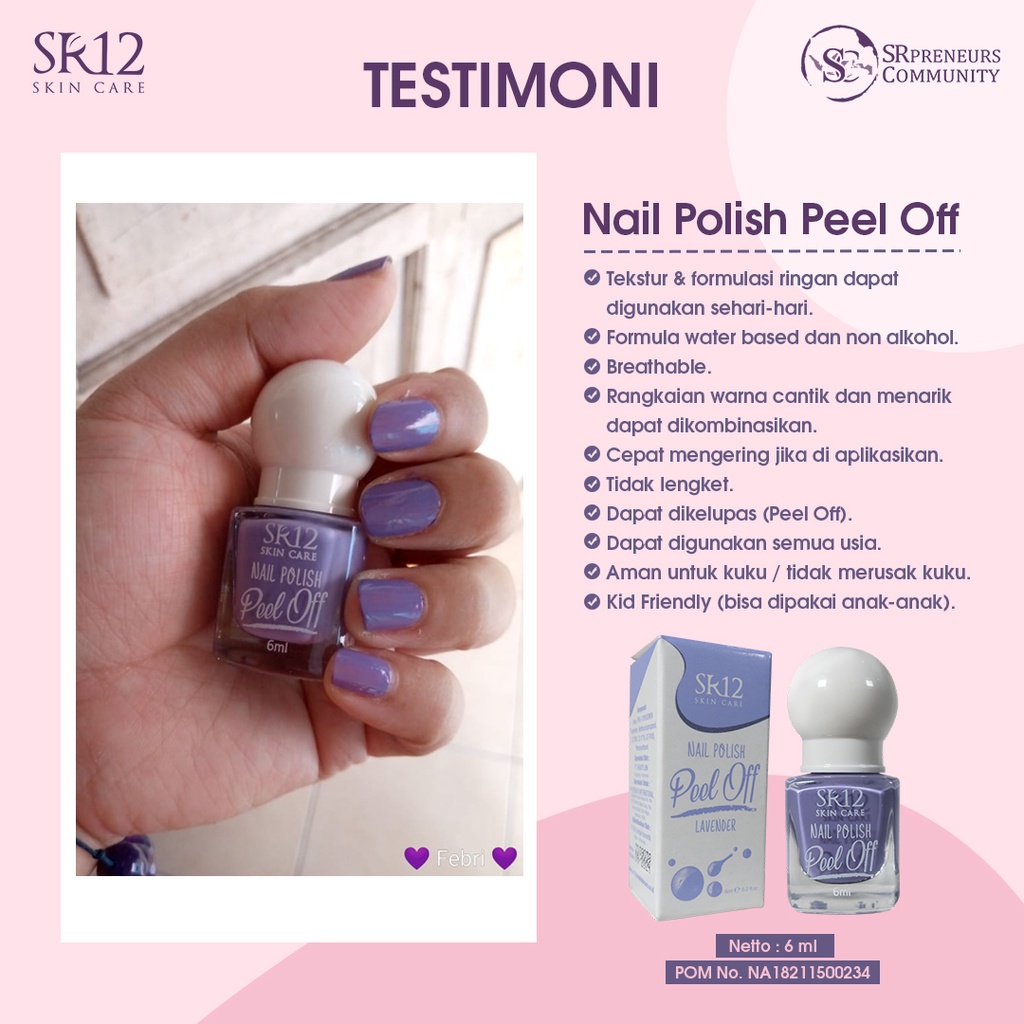 KUTEK SR12 HALAL / NAIL POLISH PEEL OFF / KUTEK KELUPAS WATER BASED NON ALKOHOL / CAT KUKU BPOM