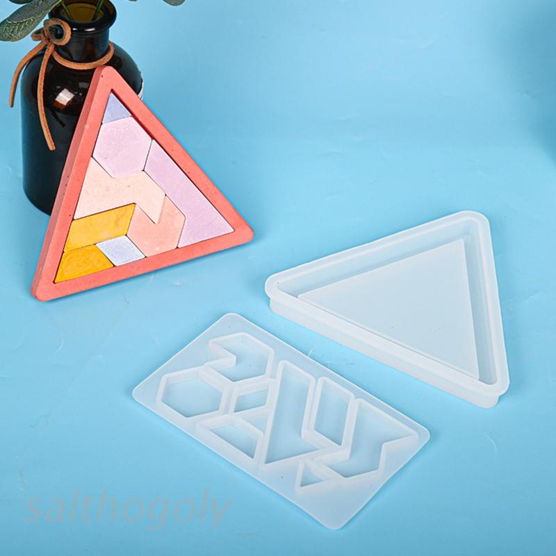 Siy 2pcs Cetakan Puzzle Tangram Epoxy Resin Bahan Silikon Untuk Edukasi Anak