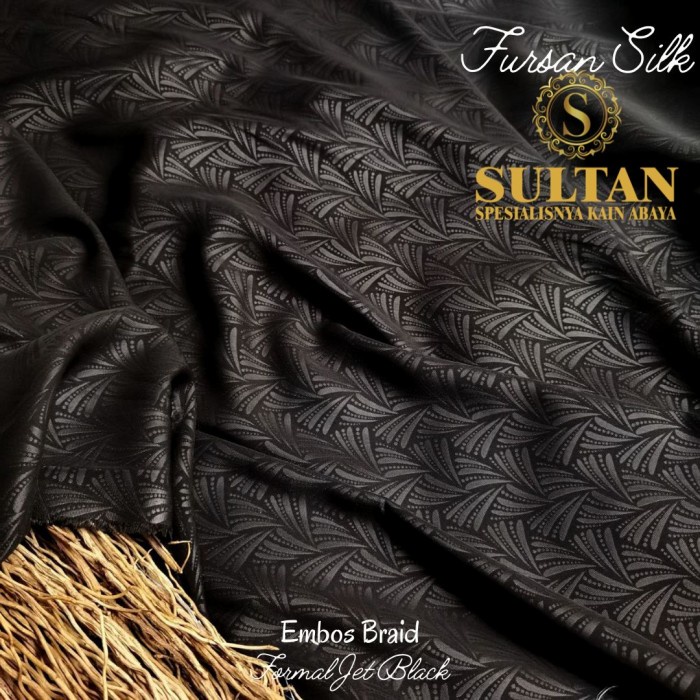TERBARU     50CM EMBOS BRAID FURSAN SILK FORMAL JET BLACK KAIN SULTAN