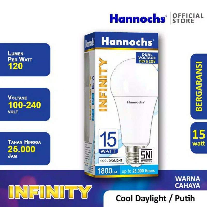 Hannochs Lampu LED Infinity 15W 15 watt cahaya Putih cool daylight 6500K