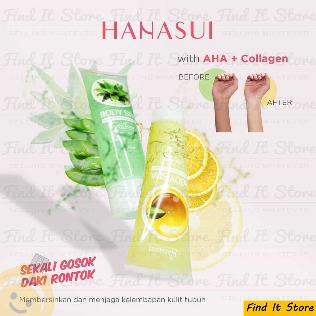 Hanasui Body Spa Exfoliating Gel with AHA Collagen 300ml Perontok Daki Bolot Kulit Mati