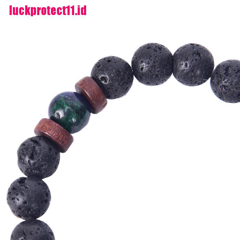 Gelang Manik-Manik Batu Lava Rock Chrysocolla Untuk Pria