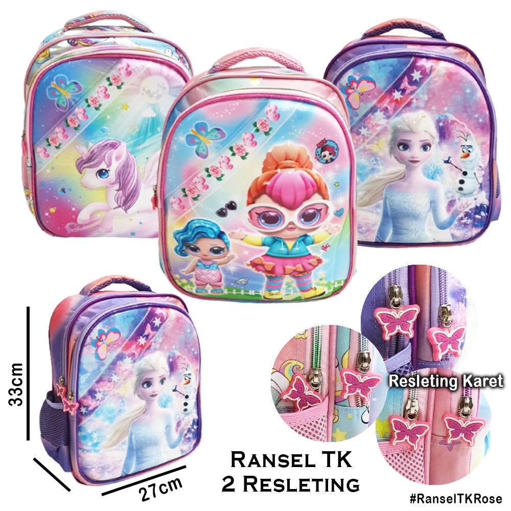 PROMO Tas RANSEL Anak Sekolah TK Perempuan GAMBAR KUDA PONY Rainbow Rose LILAC GLOSSY SHOES MITE TIMBUL IMPORT