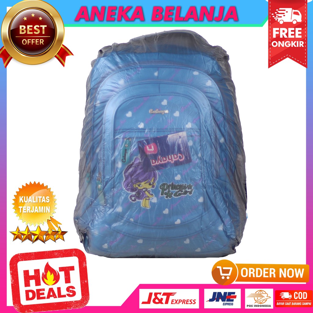 Tas Gendong Cahaya Princess Biru Cewek Ransel Sekolah SD SMP Free Raincover Berkualitas Tas Sekolah